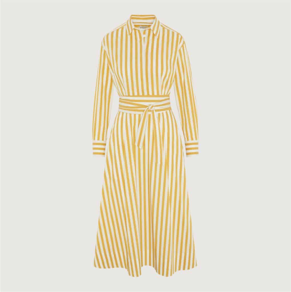 A yellow and white striped shirt dress.