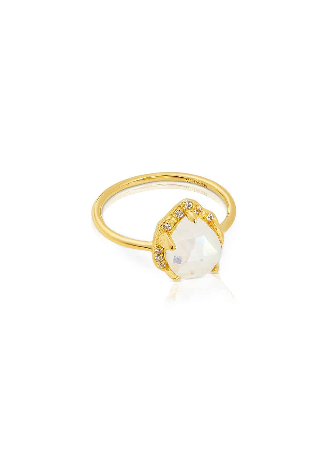 A stunning gold ring with a white stone and diamonds from Kate Murnane Jewellery.